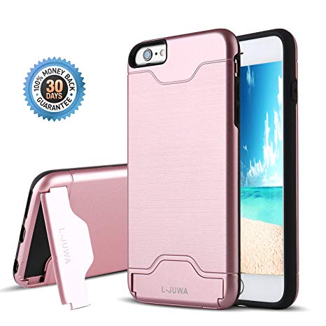 iPhone 6/6s Case, L-JUWA [Card Slot Holder][KickStand] Shockproof Slim Fit Dual Layer Hybrid Protection Case Cover for Apple iPhone 6/6s (Rose Gold)