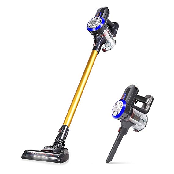 OUNUO Stick Vacuum Cleaner, Cordless 4 in 1 Lightweight Vacuums, 9Kpa Powerful Handheld Vacuum with Detachable Lithium Battery, LED Light, Wall-Mount-Sliver