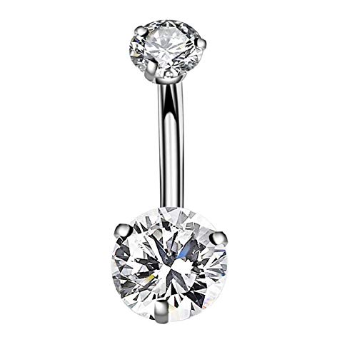14g Surgical Steel CZ Belly Button Ring Navel Rings Dangle Round Cubic Zirconia Screw Studs Barbell Piercings Sexy Jewelry