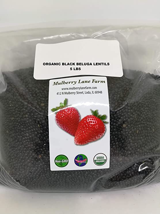 Black Beluga Lentils 5 Pounds Whole USDA Certified Organic,, Non-GMO Bulk