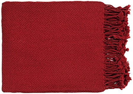 Surya Turner TUR-8405 Solid Knit Hand Woven 100% Acrylic Red 50" x 60" Throw