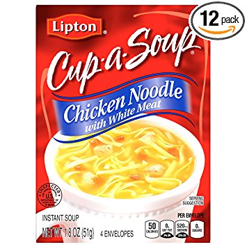 Lipton Cup-A-Soup Instant Soup Mix, Chicken Noodle with White Meat 1.8 oz,pack of 12