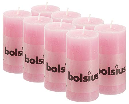 BOLSIUS 8 Pk. Pink Rustic Pillar Party Wedding Candles Aprox. 2X4 Inches (100X50mm)