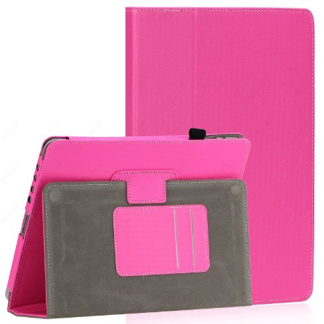SAVEICON PU Folio Leather Case Cover with Built-in Stand for Apple iPad 1 1st Generation (iPad 1, Hot Pink)