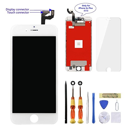 GULEEK iPhone 6s Plus Screen Replacement 5.5 inch LCD Display 3D Touch Screen Digitizer Assembly Replacement Screen with Repair Tool kit/Tempered Glass Screen Protector / Instruction（white）