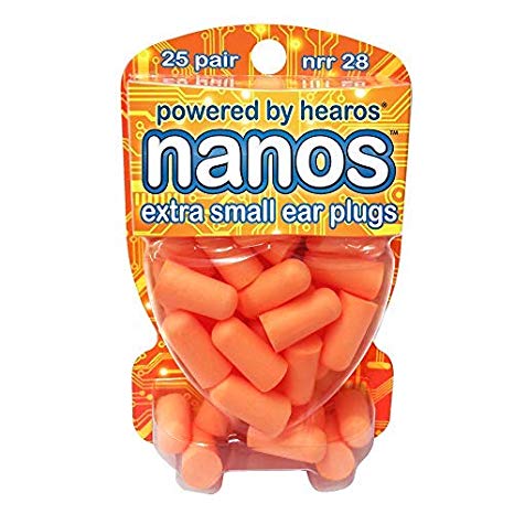 HEAROS Nanos NRR 28 Noise Cancelling Foam Ear Plugs - Extra Small Hearing Protection for Petite Ears - Ideal for Sleeping snoring Travel Concerts Sports Events and Shooting (25 Pairs)