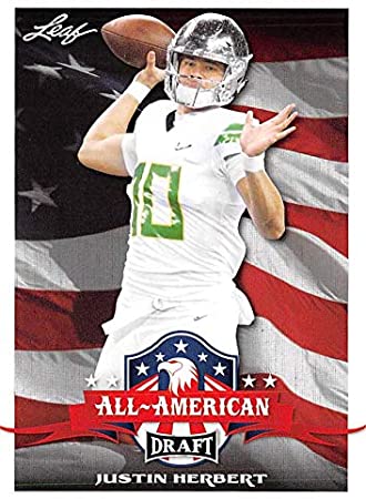 Justin Herbert Football Card (Oregon Ducks, Los Angeles Chargers) 2020 Leaf Draft All American #63 Rookie RC