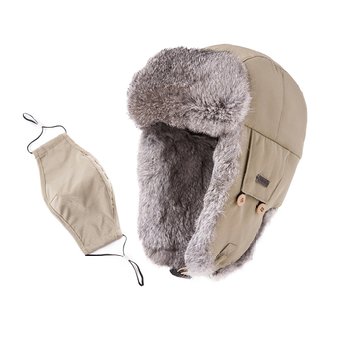 SIGGI 100 Rabbit Fur Trapper Trooper Hat for Men Russian Bomber Hat Ushanka
