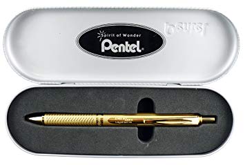 Pentel EnerGel Alloy RT Retractable Liquid Roller Gel Pen - Metal Barrel 0.7mm - Gold Body (Black Ink)