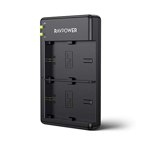 RAVPower Dual Slot Battery Charger for Canon LP-E6 LP-E6N Batteries, Compatible with Canon 5D Mark II III IV, 80D, 70D, 60D, 6D, EOS 5Ds, 5D2, 5D3, 5DSR, 5D4 Camera(Micro USB Port)