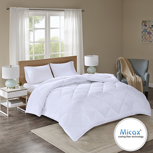 Comfort Spaces - Plush MicaX Cooling Fiber Filled Down Alternative Comforter - Duvet Insert - King - White , Box stitches - Moisture Wicking, Temperature Regulating, Hypoallergenic - All Season