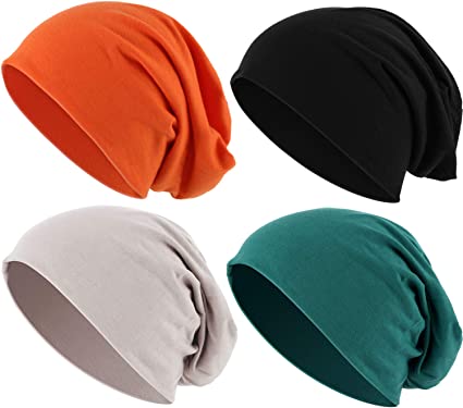 Outus 4 Pieces Thin Knit Slouchy Cap Beanies Hat Unisex Hip-Hop Sleep Cap Dwarf Hat