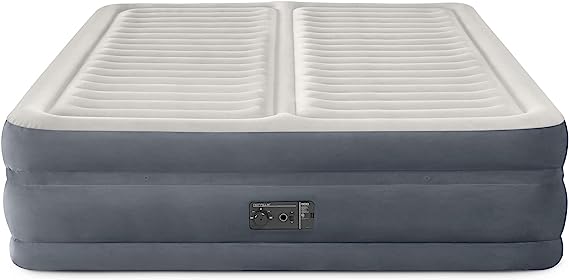 Intex 64953E Deluxe Dual Zone 22" King Sized Air Mattress Fiber Tech Construction for Added Comfort and Support with Built in Air Pump