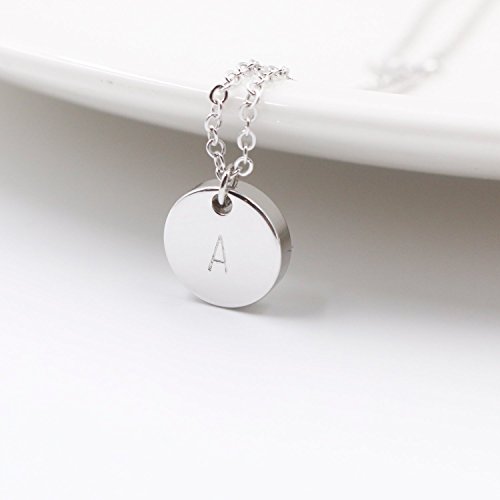 16K Silver Disc Necklace - Dainty Personalized thick Silver Circle Pendant Delicate Initial Disc Charms Necklace Hand Stamp