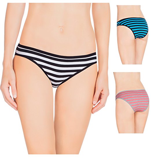 Nabtos Women Sexy Cotton Bikini Stripes Underwear Panties (Pack of 3)