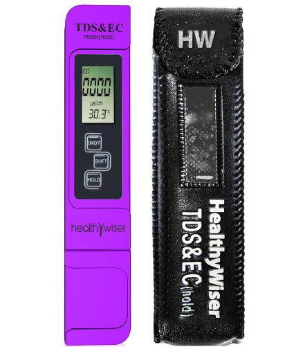 HeathyWiser Digital TDS EC Meter, Professional-Grade Water Test Kit Tests Water Quality in Drinking Water, Aquariums and More, Purple, Includes Protective Leather Case & Protective Cap