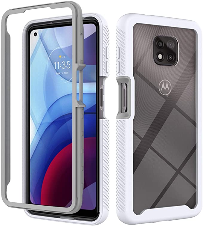 Moto G Power 2021 Case,DAMONDY Case for Motorola G Power 2021, Full Body Defender Protective Clear Case for Men Women,Shockproof Phone Cover Compatible with Moto G Power 2021 -White