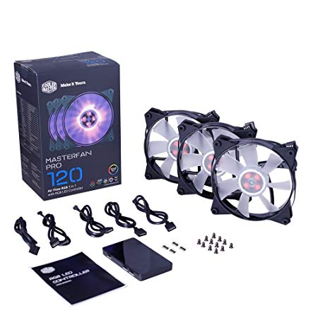 Cooler Master MasterFan Pro 120 Air Flow RGB- 120mm High Air Flow RGB Case Fan, 3 in 1 with RGB LED Controller, Computer Cases CPU Coolers and Radiators