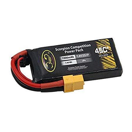 Scorpion 2S 1000mAh LiPo Battery 45C 7.4V Pack with XT60 Plug for RC Boat Heli Airplane UAV Drone FPV Skylark Emax Nighthawk 250 250 Helicopter,800mm Warbird,Fatshark Goggles, HD Headplay FPV