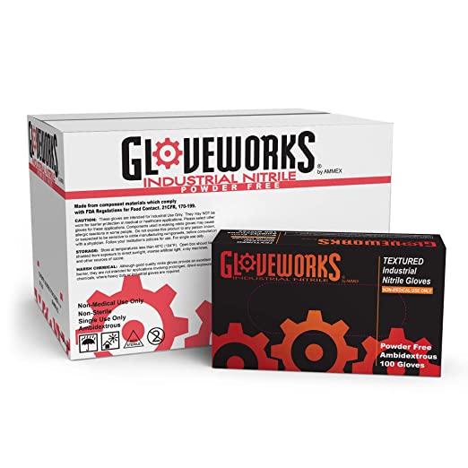 GLOVEWORKS Industrial Blue Nitrile Gloves - 5 mil, Latex Free, Powder Free, Disposable, Small, INPF42100, Case of 1000