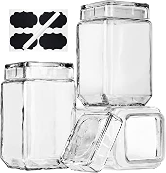 Daitouge Wide Mouth Glass Jars with Lids, 55 oz Clear Glass Canisters, Canning Jars for Cereal, Flour, Set of 3