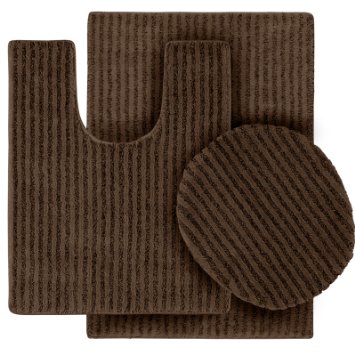 Garland Rug 3-Piece Sheridan Nylon Washable Bathroom Rug Set, Chocolate