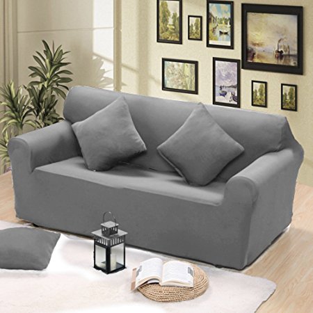Rayinblue Sofa Cover 1 2 3 4 Seater Slipcover Easy Stretch Elastic Fabric Sofa Protector Slip Cover Washable (2 Seater/M, Grey)