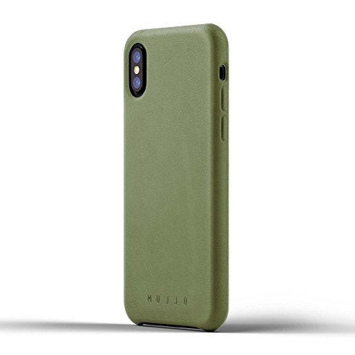 iPhone X case, [One-Of-a-Kind Luxury Rugged Leather Case] MUJJO FULL LEATHER Super Slim Clean Silhouette Drop Proof Cover, Genuine Japanese Suede, Covered Buttons, Protective Screen Bezel (Olive)