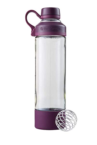 BlenderBottle Mantra Glass Shaker Bottle, 20-Ounce, Plum