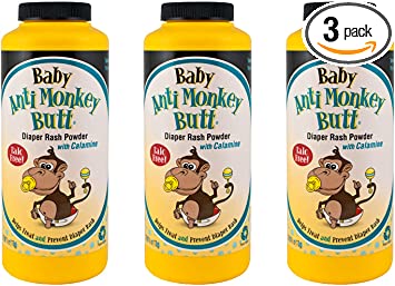 Anti Monkey Butt Baby Powder with Calamine | Prevents Diaper Rash and Absorbs Moisture | Talc Free | 6 Ounces | Pack of 3