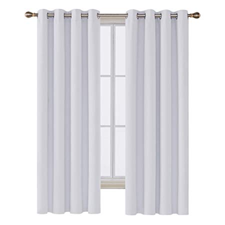 Deconovo Super Soft Thermal Insulated Eyelet Curtains Hand Made Blackout Curtains for Bedroom with Two Matching Tie Backs 66 x 72 Inch Two Panels Silver Grey