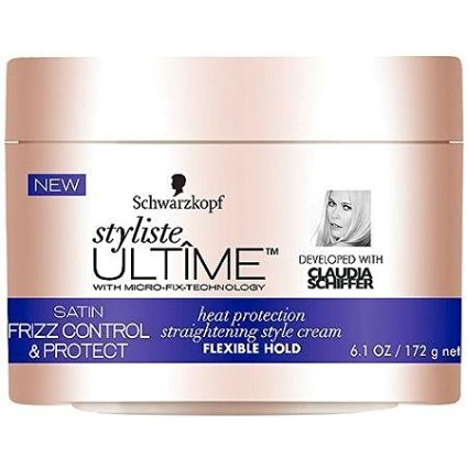 Schwarzkopf Styliste Ultime Satin Frizz Control & Protect Heat Protection Straightening Style Cream, 6.1 oz (Pack of 2)