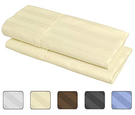 100% Egyptian Cotton, 540 Thread Count 2 Pack Striped Standard Size Pillowcases - 4 Colors With Wrinkle Guard To Choose From - fits 20x26 (Color: Ivory)