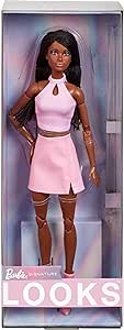 Barbie Looks Doll, Collectible No. 21 with Black Braids & Modern Y2K Fashion, Pink Halter Top & Faux-Leather Skirt with Ankle Boots