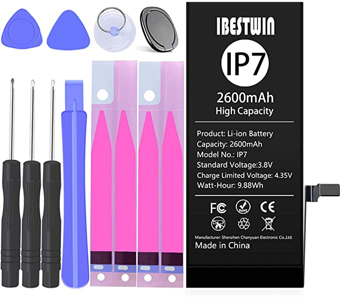 Battery for iPhone 7, IBESTWIN Upgraded High Capacity 2600mAh(33% More Power) Replacement Battery for IP 7 A1522, A1524, A1593 with Full Remove Tool Kit and Instruction, 0 Cycle 2020