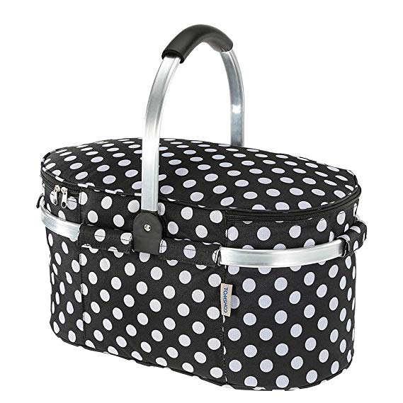 TOMSHOO 30L Foldable Picnic Basket Insulated Storage Shopping Basket Folding Aluminum Handle 46 25 24cm Outdoor