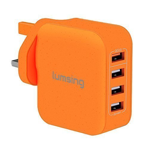 Quick Charge 2.0, Lumsing 25W 4 Port USB Mains Charger for iPhone 7, 7 Plus,iPad,HTC 10 One A9, LG G5, Nexus 6,and More(Orange)