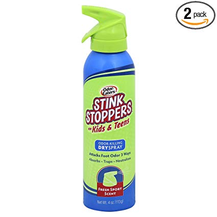 Odor-Eaters Stink Stoppers for Kids & Teens Dry Spray, 4 Ounce (Value Pack of 2)