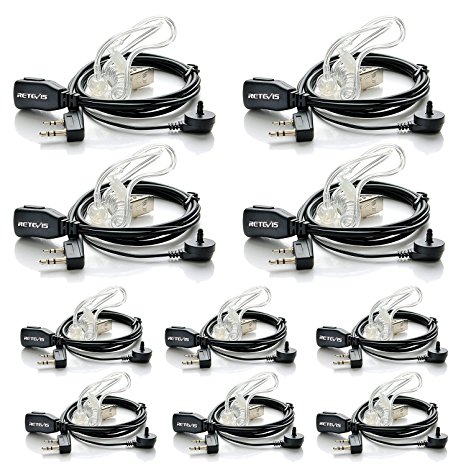 Retevis 2 Pin Covert Air Acoustic Tube Headset for Kenwood PUXING Baofeng UV-5R Retevis H777 RT7 2 Way Radio(10 Pack)