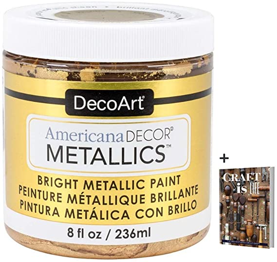 DecoArt Americana Decor Metallics 24K Gold Paint - 8oz Metallic 24K Gold Acrylic Paint - Water Based Multi Surface Paint for Arts and Crafts, Home Decor, Wall Decor, Gilding Paint & Touch Ups   E-book