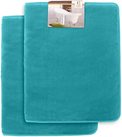 Clara Clark Memory Foam Bath Mat, Ultra Soft Non Slip and Absorbent Bathroom Rug. – Teal, Set of 2 Large Size