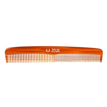 Zeus Handmade Saw-Cut Beard Comb - 6” x 1” - Premium, Static-Free Comb for Beards and Mustaches with Medium and Fine Tooth Sides