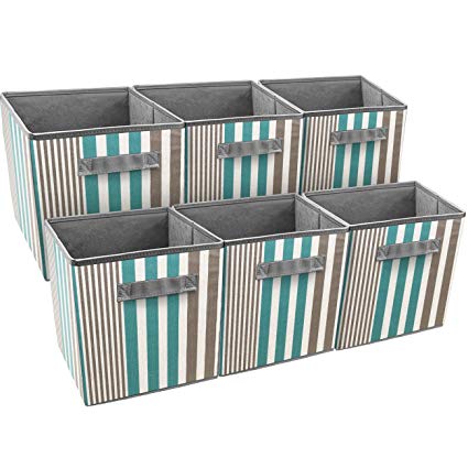 Sorbus Foldable Storage Cube Basket Bin, Vertical Stripe Line Pattern (6 Pack, Aqua)