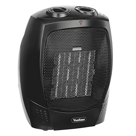 VonHaus 1500W Personal Ceramic Fan Heater with 2 Heat Settings, Cool Air Function & Adjustable Thermostat – Small, Portable PTC Space Heater (7.3 x 6.5 x 8.7 inches)