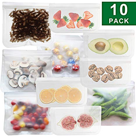 JALOUSIE Reusable Storage Bags (10 Pack) Extra Thick Zipper Bag for Snacks, sandwiches, stationery, travel 3-1-1 clear bag