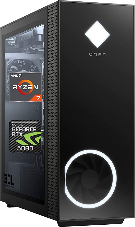 HP OMEN 30L Gaming Desktop, AMD Ryzen 7 5800X Processor, GeForce RTX 3080, 64GB DDR4 RAM, 2TB PCIe SSD   8TB HDD, Wired Keyboard&Mouse, Water Cooled, RGB, Windows 11 Home, Black