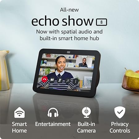 All-New Echo Show 8 (3rd Gen, 2023 release) | With Spatial Audio, Smart Home Hub, and Alexa | Charcoal