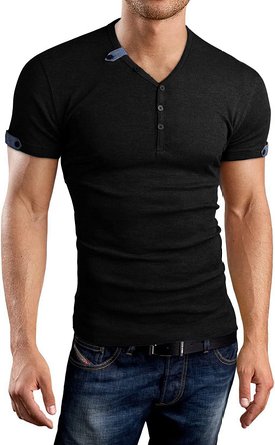 Aiyino Mens Summer Casul V-neck Button Cuffs Cardigan Short Sleeve T-Shirts