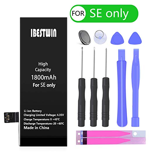 Battery for iPhone SE, IBESTWIN 1800mAh High Capacity Battery Replacement Kit for iPhone SE A1723,A1662 and 1724 with Full Remove Tool Kit and Adhesive-36 Months Warranty