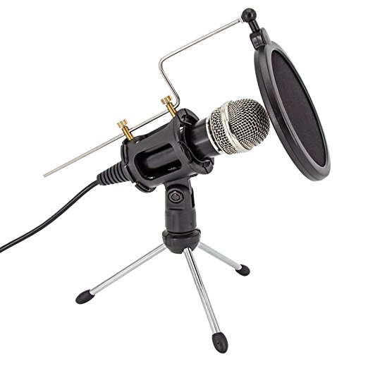Professional Condenser Microphone, Plug &Play Home Studio for Iphone Android Recording,Podcasting,Online Chatting Such as Facebook,MSN,Skype,Desktop MIC Stand dual-layer acoustic filter (Black)